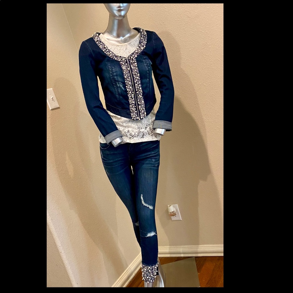 Bebe Dark blue Bling Detail Denim Jacket/pants
